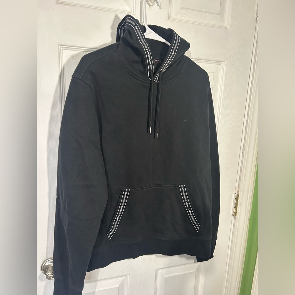 Michael Kors MK Men’s Large Black Hooded Sweatshirt Tape Logo Hoodie